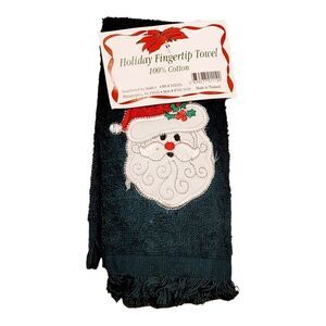 Vintage CHRISTMAS Green Guest Small Hand Towel Holiday Embroidered Santa NWT